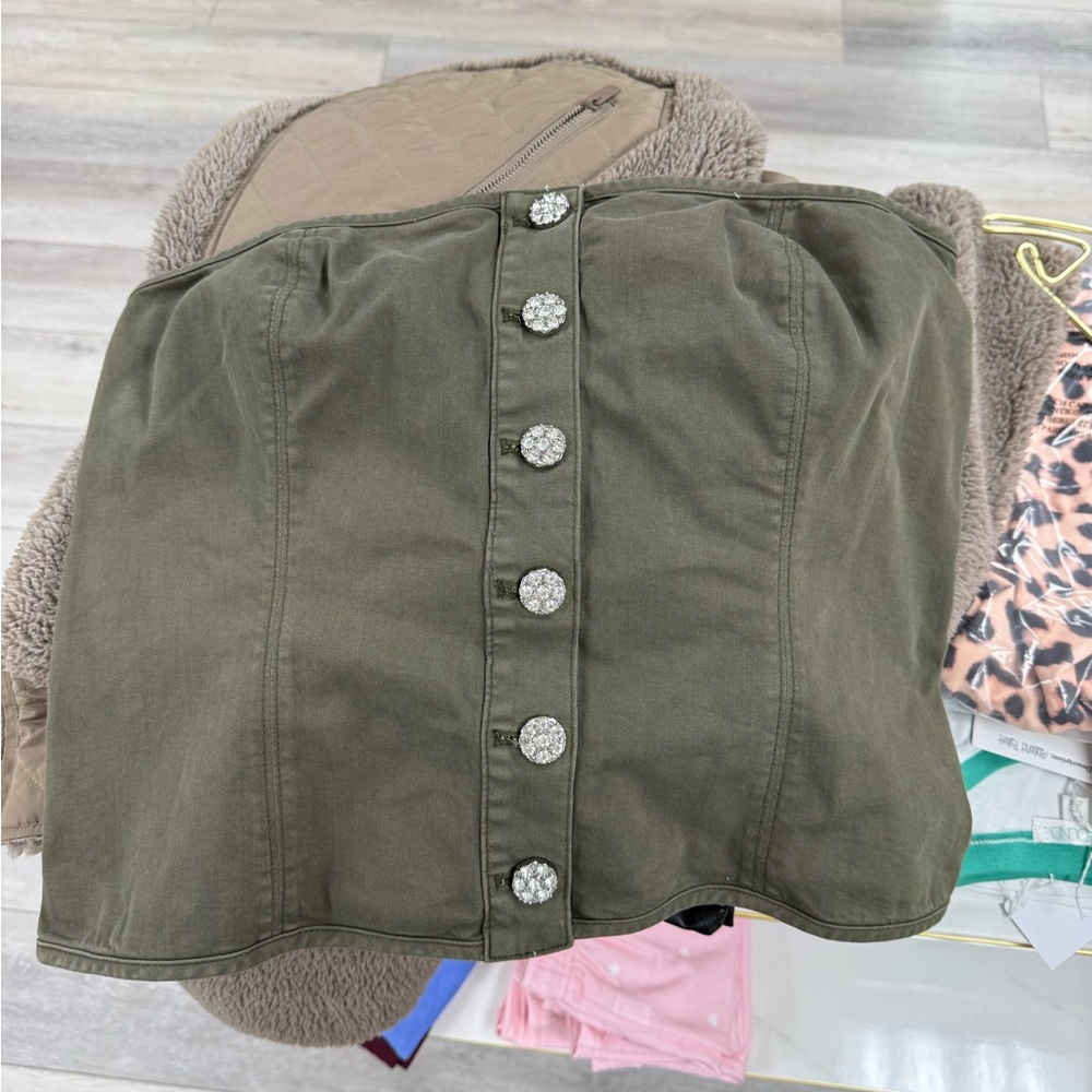 White House Black Market Olive Green Strapless Top
